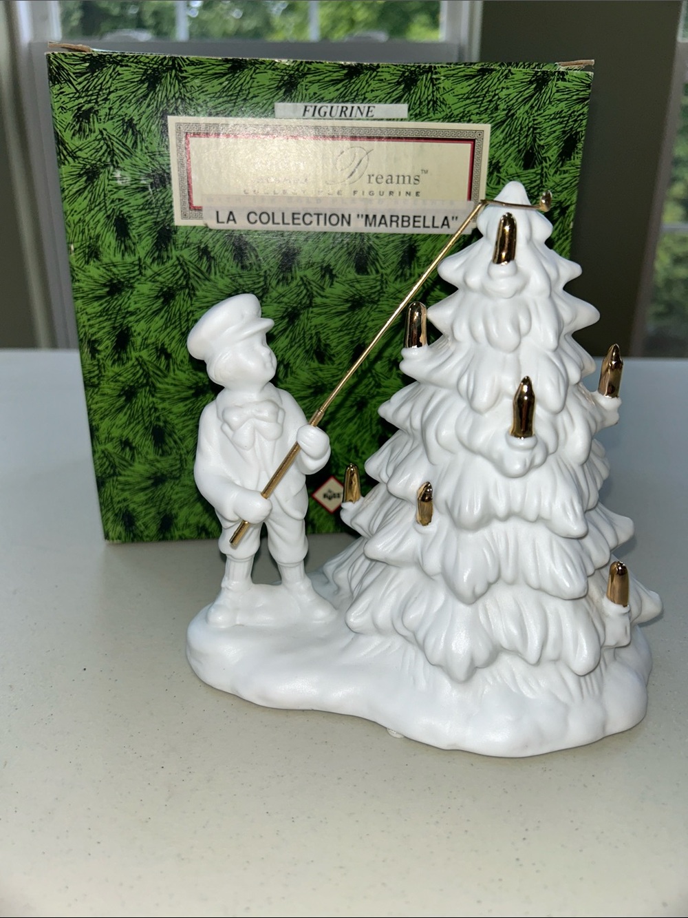 NIB - Russ White Porcelain Christmas Tree Figurine with Gold Accents